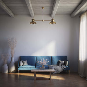 Brass beam suspension with two glass diffusers and adjustable rod, Italian design inspired by historic pier lanterns by Ghidini 1849 - Finish: OBS Bronze Satin Brass