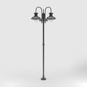 Complete outdoor post lamp with pole featuring three teardrop glass diffusers and brass structure from Amalfi collection by Ghidini 1849 - Finish: OBR Dark Bronze