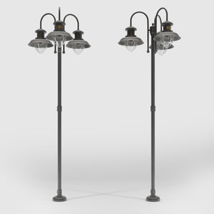 Complete outdoor post lamp with pole featuring three teardrop glass diffusers and brass structure from Amalfi collection by Ghidini 1849 - Finish: OBR Dark Bronze
