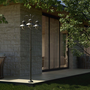Complete outdoor post lamp with pole featuring three teardrop glass diffusers and brass structure from Amalfi collection by Ghidini 1849 - Finish: OBR Dark Bronze