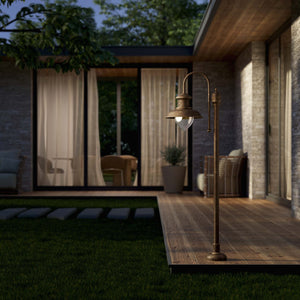 Complete outdoor post lamp with pinecone-shaped glass diffuser and brass structure from the Amalfi collection by Ghidini 1849 - Finish: OAS Antique Brass