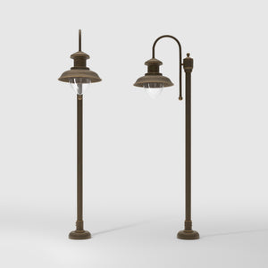 Complete outdoor post lamp with pinecone-shaped glass diffuser and brass structure from the Amalfi collection by Ghidini 1849 - Finish: OBM Bronze Satin Matt Brass