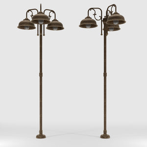Classic brass and glass garden lamp with three decorative arms, outdoor lighting by Ghidini 1849 - Finish: OAS Antique Brass