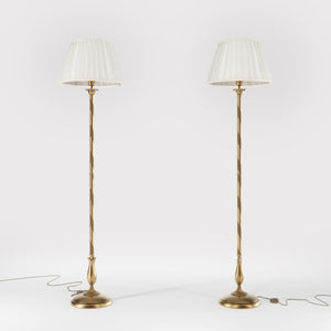 Classic brass floor lamp with braided stem ivory white pleated shade and elegant decorative base - Finish: OBS Bronze Satin Brass