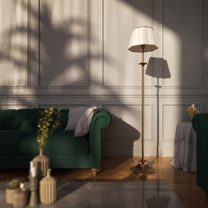 Classic brass floor lamp with ivory white fabric shade Luigi XV by Ghidini 1849 - Finish: OBS Bronze Satin Brass