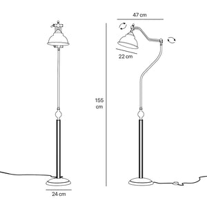 Industrial style brass floor lamp with adjustable articulated arm and conical shade, vintage design Made in Italy by Ghidini 1849