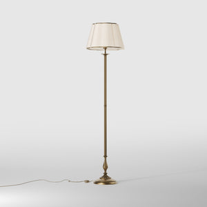 Classic brass floor lamp with fluted stem and pleated ivory fabric shade with decorative trim Petalo collection by Ghidini 1849 - Finish: OBS Bronze Satin Brass