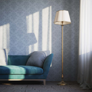 Classic brass floor lamp with fluted stem and pleated ivory fabric shade with decorative trim Petalo collection by Ghidini 1849 - Finish: OBS Bronze Satin Brass