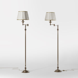 Classic brass floor lamp with adjustable arm, ivory fabric shade, elegant design, and versatile functionality for interiors by Ghidini 1849 - Finish: OAS Antique Brass