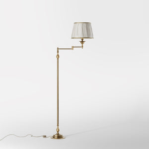 Classic brass floor lamp with adjustable arm, ivory fabric shade, elegant design, and versatile functionality for interiors by Ghidini 1849 - Finish: OBS Bronze Satin Brass