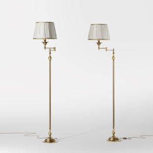 Classic brass floor lamp with adjustable arm, ivory fabric shade, elegant design, and versatile functionality for interiors by Ghidini 1849 - Finish: OBS Bronze Satin Brass