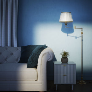 Classic brass floor lamp with adjustable arm, ivory fabric shade, elegant design, and versatile functionality for interiors by Ghidini 1849 - Finish: OBS Bronze Satin Brass