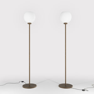 Brass floor lamp with frosted glass globe, elegant lighting for interiors - Finish: OBM Bronze Satin Matt Brass