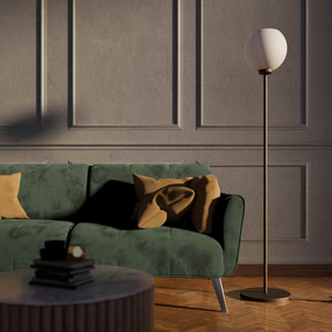 Brass floor lamp with frosted glass globe, elegant lighting for interiors - Finish: OBM Bronze Satin Matt Brass