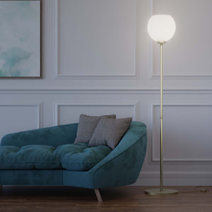 Brass floor lamp with frosted glass globe, elegant lighting for interiors - Finish: OBV Bronze Satin Light Brass