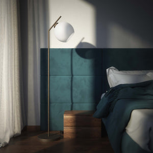 Brass floor lamp with opal glass sphere, modern and elegant design, perfect for stylish and contemporary interiors by Ghidini 1849 - Finish: OBM Bronze Satin Matt Brass