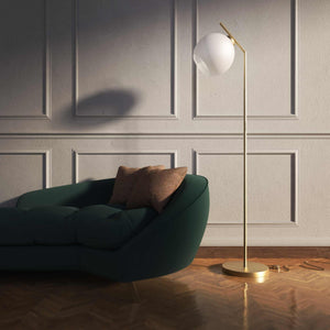 Brass floor lamp with opal glass sphere, modern and elegant design, perfect for stylish and contemporary interiors by Ghidini 1849 - Finish: OBV Bronze Satin Light Brass