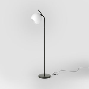 Brass floor lamp with opal glass sphere, modern and elegant design, perfect for stylish and contemporary interiors by Ghidini 1849 - Finish: ONO Matt Black