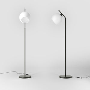 Brass floor lamp with opal glass sphere, modern and elegant design, perfect for stylish and contemporary interiors by Ghidini 1849 - Finish: ONO Matt Black