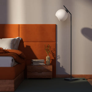 Brass floor lamp with opal glass sphere, modern and elegant design, perfect for stylish and contemporary interiors by Ghidini 1849 - Finish: ONO Matt Black