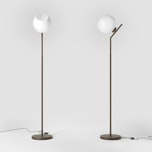 Brass floor lamp with opal glass sphere, tilted design, perfect for contemporary and refined interiors by Ghidini 1849 - Finish: OBM Bronze Satin Matt Brass