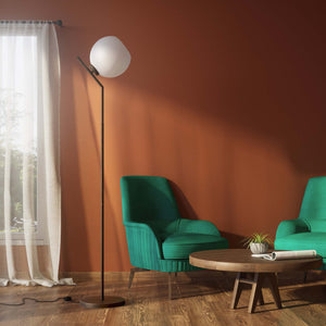 Brass floor lamp with opal glass sphere, tilted design, perfect for contemporary and refined interiors by Ghidini 1849 - Finish: OBM Bronze Satin Matt Brass