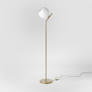 Brass floor lamp with opal glass sphere, tilted design, perfect for contemporary and refined interiors by Ghidini 1849 - Finish: OBV Bronze Satin Light Brass