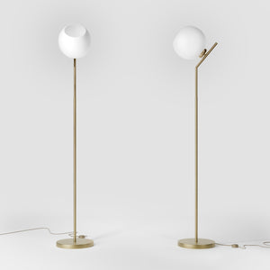 Brass floor lamp with opal glass sphere, tilted design, perfect for contemporary and refined interiors by Ghidini 1849 - Finish: OBV Bronze Satin Light Brass