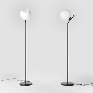 Brass floor lamp with opal glass sphere, tilted design, perfect for contemporary and refined interiors by Ghidini 1849 - Finish: ONO Matt Black