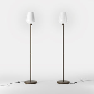 Brass floor lamp with white glass lampshade, elegant design for sophisticated interiors by Ghidini 1849 - Finish: OBM Bronze Satin Matt Brass
