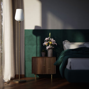 Brass floor lamp with white glass lampshade, elegant design for sophisticated interiors by Ghidini 1849 - Finish: OBM Bronze Satin Matt Brass