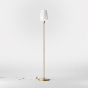 Brass floor lamp with white glass lampshade, elegant design for sophisticated interiors by Ghidini 1849 - Finish: OBV Bronze Satin Light Brass