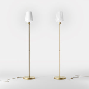 Brass floor lamp with white glass lampshade, elegant design for sophisticated interiors by Ghidini 1849 - Finish: OBV Bronze Satin Light Brass
