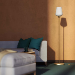 Brass floor lamp with white glass lampshade, elegant design for sophisticated interiors by Ghidini 1849 - Finish: OBV Bronze Satin Light Brass