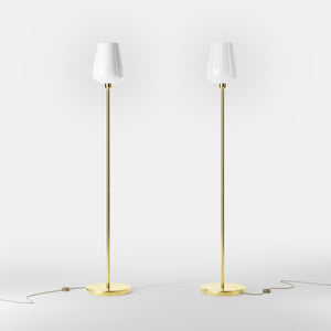 Brass floor lamp with white glass lampshade, elegant design for sophisticated interiors by Ghidini 1849 - Finish: OLV Polished Brass