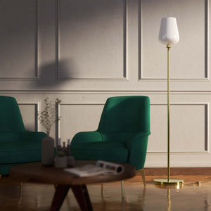 Brass floor lamp with white glass lampshade, elegant design for sophisticated interiors by Ghidini 1849 - Finish: OLV Polished Brass