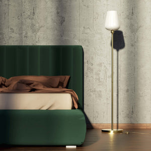 Brass floor lamp with white glass lampshade, elegant design for sophisticated interiors by Ghidini 1849 - Finish: OLV Polished Brass