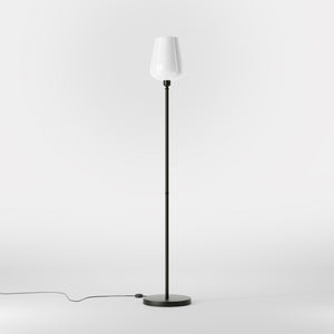 Brass floor lamp with white glass lampshade, elegant design for sophisticated interiors by Ghidini 1849 - Finish: ONO Matt Black