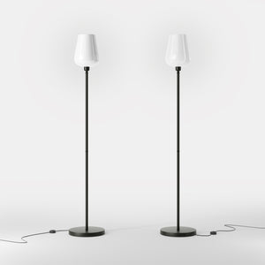 Brass floor lamp with white glass lampshade, elegant design for sophisticated interiors by Ghidini 1849 - Finish: ONO Matt Black