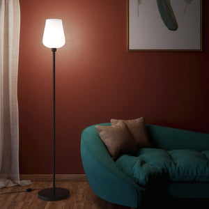 Brass floor lamp with white glass lampshade, elegant design for sophisticated interiors by Ghidini 1849 - Finish: ONO Matt Black