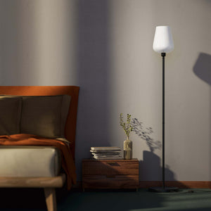 Brass floor lamp with white glass lampshade, elegant design for sophisticated interiors by Ghidini 1849 - Finish: ONO Matt Black