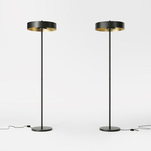Floor lamp in metal with a matte black shade and golden interior, elegant design for modern interiors by Ghidini 1849 - Finish: ONO Matt Black
