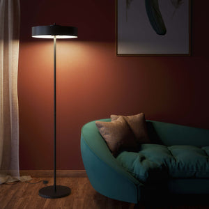 Floor lamp in metal with a matte black shade and golden interior, elegant design for modern interiors by Ghidini 1849 - Finish: ONO Matt Black