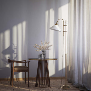 Floor lamp with brass sliding system adjustable glossy white glass shade vintage design Made in Italy by Ghidini 1849 - Finish: OBS Bronze Satin Brass