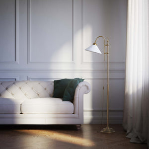 Floor lamp with brass sliding system adjustable glossy white glass shade vintage design Made in Italy by Ghidini 1849 - Finish: OBS Bronze Satin Brass