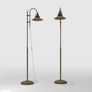 Industrial brass floor lamp with adjustable arm and swivel conical shade for targeted lighting by Ghidini 1849 - Finish: OAS Antique Brass