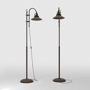 Industrial brass floor lamp with adjustable arm and swivel conical shade for targeted lighting by Ghidini 1849 - Finish: OBM Bronze Satin Matt Brass