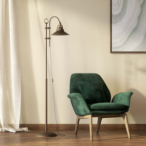 Industrial brass floor lamp with adjustable arm and swivel conical shade for targeted lighting by Ghidini 1849 - Finish: OBM Bronze Satin Matt Brass