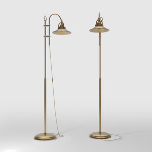 Industrial brass floor lamp with adjustable arm and swivel conical shade for targeted lighting by Ghidini 1849 - Finish: OBS Bronze Satin Brass