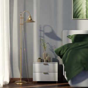 Industrial brass floor lamp with adjustable arm and swivel conical shade for targeted lighting by Ghidini 1849 - Finish: OBS Bronze Satin Brass